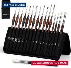 Nicpro 16 PCS Kolinsky Sable Miniature Paint Brushes Dry Brush, Professional Mod