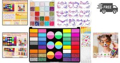 Face Painting Kit for Kids 69 Colors Washable Non-Toxic Glitter Stencils Brushes