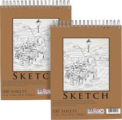U.S. Art Supply 11″x14″ Top Spiral Bound Sketch Book, 2 Pack, 100 Sheets Each, 6