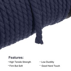 Cotton Rope 3 Strand Twisted Braided Rope Navy blue 8mm Dia
