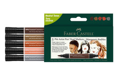 Faber-Castell Neutral Tones Pitt Artist Pen Dual Markers, 5ct