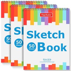 3-Pack 50 Sheets 9″ x 12″ Sketch Book, Spiral x 12″(Pack of 3), white