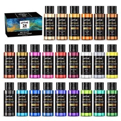 24 Metallic Acrylic Paint Set – 2 oz Bottles for Canvas, Rocks, Wood, Fabric