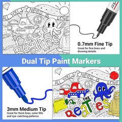 Oil Based Paint Markers, 8 Colors Dual Tip Paint Pens Paint Markers(0.7mm & 3mm)