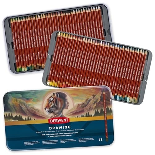 Derwent Drawing Pencils, Set of 72 in Tin, 5mm Round Core, Premium Core Strength