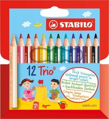 Trio Thick Short Triangular Coloring Pencil 12 Pack Assorted Colors Art
