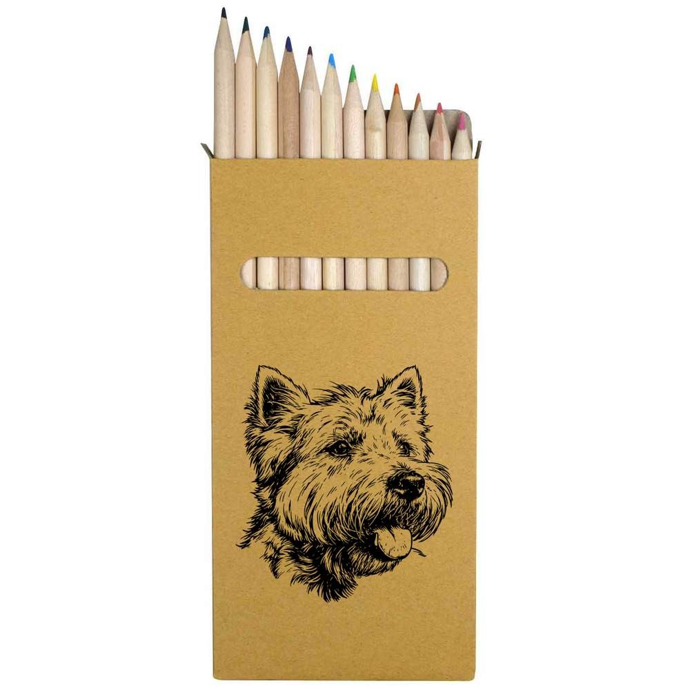 12 x ‘Westie Dog Portrait’ Long 178mm Coloured Pencils / Pencil Set (PE00098357)