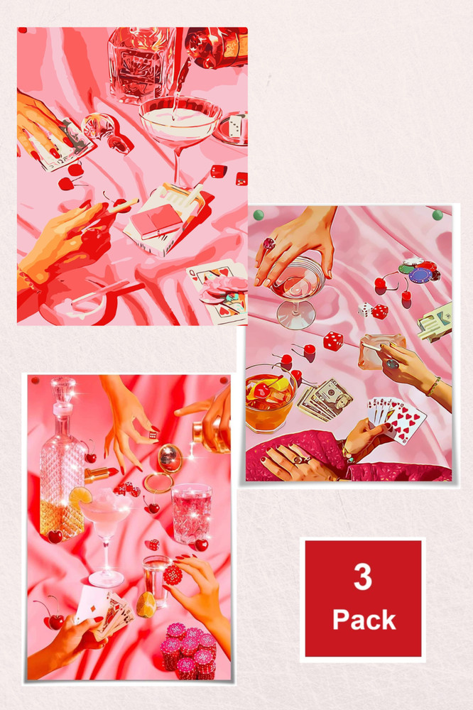 3 Pack Canvas Painting Kit Pre Drawn Canvas Pink for game room