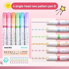 6Pcs Cute Kawaii Roller Highlighter Curve Line Flower Marker Set