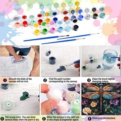 Dragonfly Paint by Numbers Kit for Adults Beginner-Flowers Adult Paint by Number