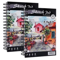 5.5″ x 8.5″ Sketch Book Set Spiral Bound, Pack of 2, 100 Sheets per Book (68 …