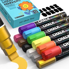 12 Colors Liquid Chalk Markers, 10mm Jumbo 3-in-1 Nib Window Chalk Markers, W…