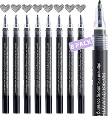 Paint Pen, 8 Pack 0.7mm Water Based – Extra Fine Point Black Marking Pen for Met