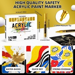 12-Pack Gold Acrylic Paint Pens – Waterproof, Non-Toxic Markers for All Surfaces