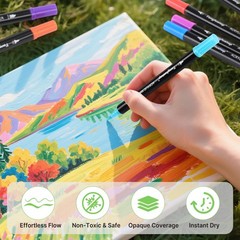 72 Colors Acrylic Paint Markers, Dual Tip Brush & Fine Paint Pens – Quick-Dry…