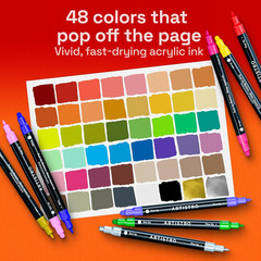 48 Precision Dual-Tip Acrylic Paint Markers – Paint Pens Set with Dot & Fine Tip