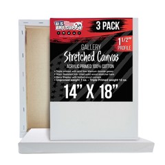 14″ x 18″ Gallery Depth 1-1/2″ Profile Stretched Canvas 3-Pack – Gesso Primed