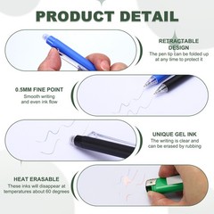 6Pcs 0.5mm Fine Point Retractable Erasable Gel Pens, Blue/Black