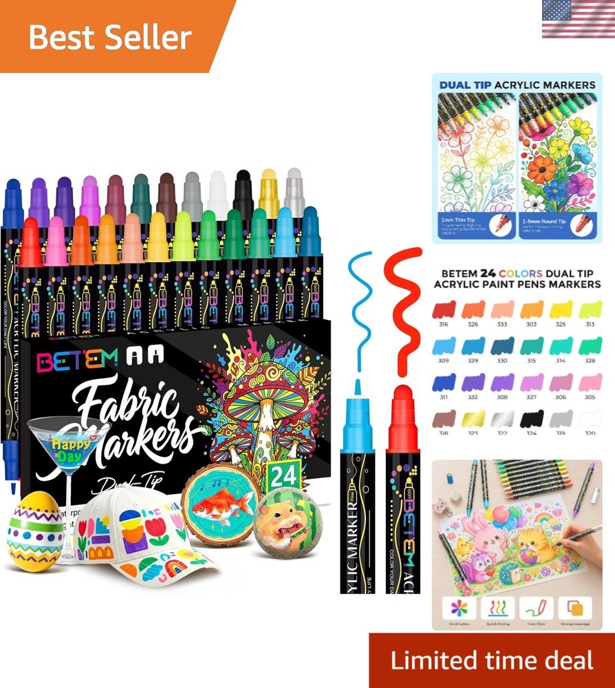 24 Dual Tip Acrylic Paint Markers – Versatile Water-Based Art Supplies