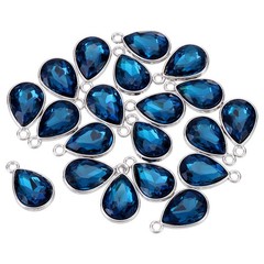 20PCS 12x20mm Alloy Glass Crystal Teardrop Charm Peacock Blue