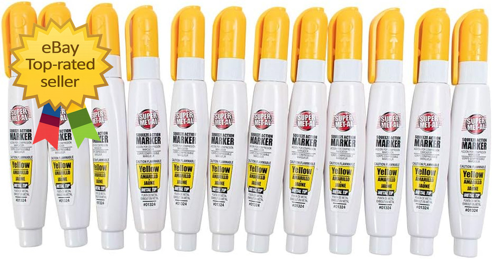 12 Pack Yellow Fine Tip Paint Marker Pens for Metal Glass Plastic Stone Auto Art