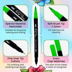 80 Dual Tip Brush Markers Set w/ Coloring Book Artist Pens Kit