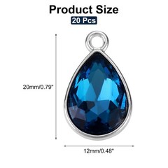 20PCS 12x20mm Alloy Glass Crystal Teardrop Charm Peacock Blue