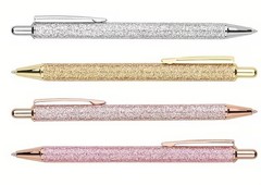 4 Piece Glitter Pen Set Black Ink & 6 Ink Refills