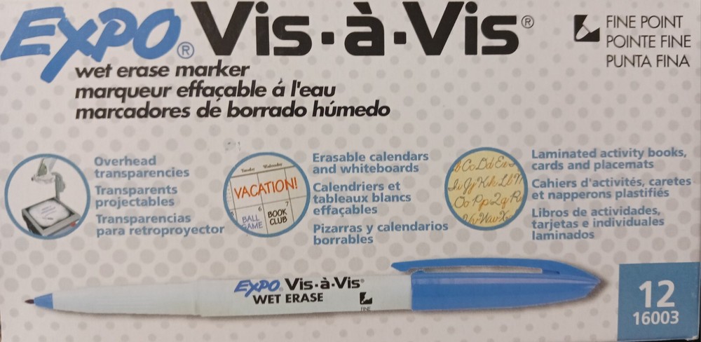 EXPO Vis-à-Vis Wet-Erase Marker Fine Point Blue Dozen 16003