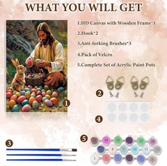 NAIMOER Easter Paint by Numbers Kits for Adults Beginner with Wooden Framed, Jes