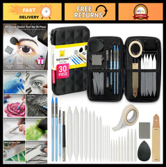 30pcs Colour Block Sketching Tool Set – Soft Pastels, Blenders, Tortillions, Pen