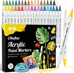 Ohuhu Acrylic Paint Markers Cotton-core 36 Colors Dual Tips Waterproof Lightfast