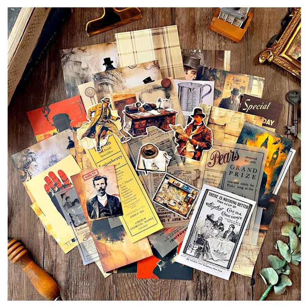 CraftBloom 42Pcs Detective Gothic Scrapbook Paper Sheets for Junk Multicolor