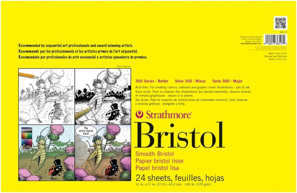 300 Series Bristol Paper Pad, Smooth, Tape Bound, 11X17 Inches, 24 Sheets (100Lb