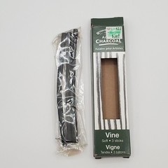 Winsor Newton Artist Charcoal 3 Stick Soft Dark Gray Vine Drawing Filling NOS DC