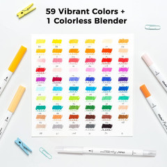Markers Paper-Friendly No Peeling Water-Based 60 Colors Dual Brush Fineliner Tip
