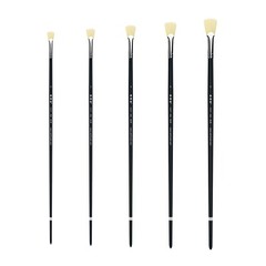 XDT#656-2 Fishtail Fan Art Brush Set 5Pc #0#2#4#6#8 Hog Acrylic Oil Watercolor