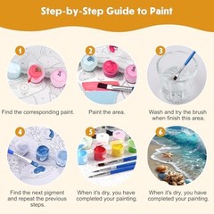 4 Pack Paint by Numbers for Adults with Wooden Framed, Beach blue-beach