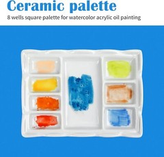 Falling in Art Artist Ceramic Palette, 8 Well Rectangle Porcelain White