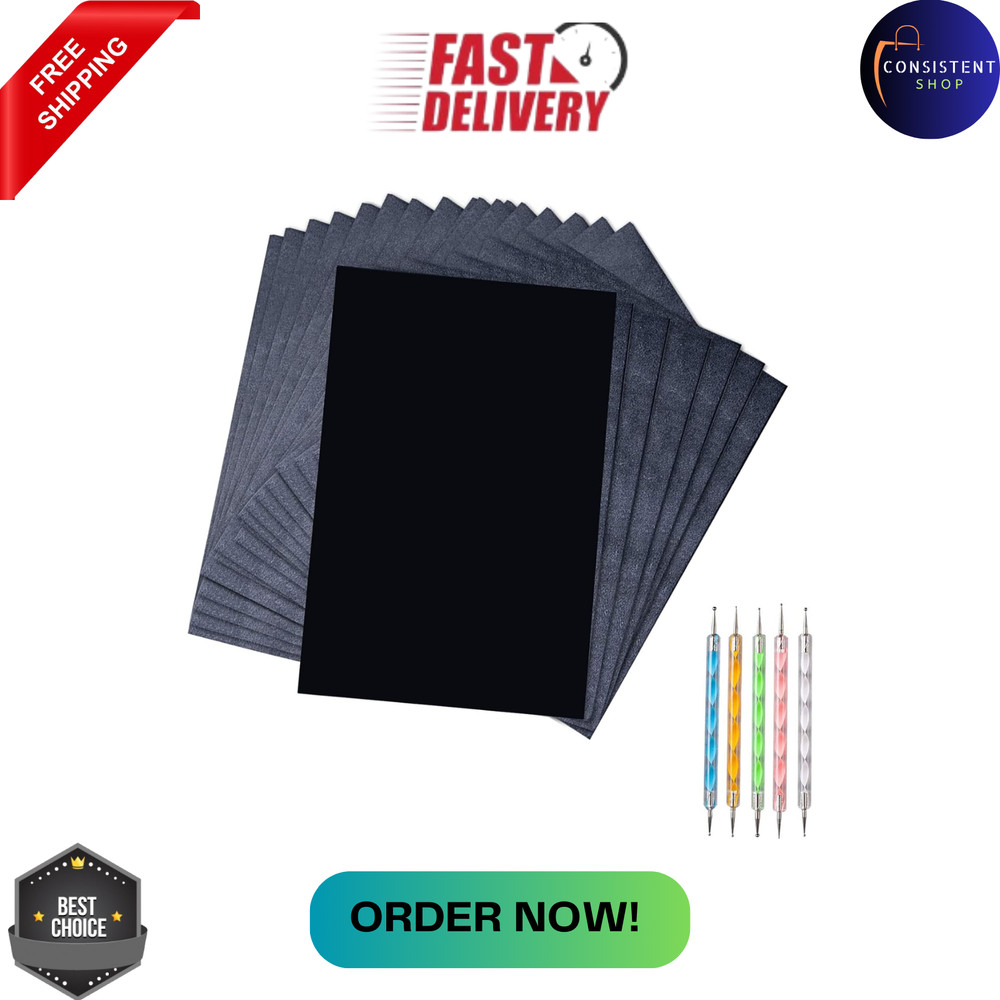 50 Sheets Carbon Paper Black Graphite Paper Transfer Tracing Paper and 5 Pieces
