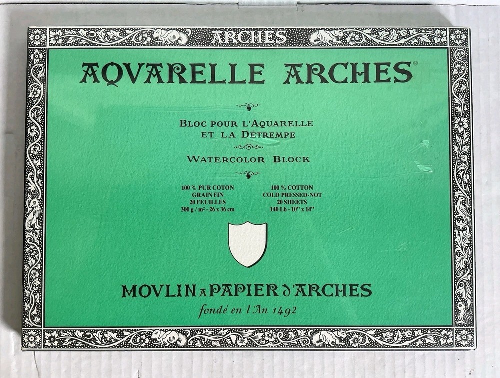 Arches Aquarelle Watercolor Block Cotton Cold Pressed 140lb 10in x 14in 20-Sheet