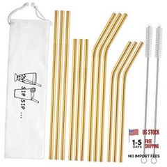 12-Pack Stainless Steel Straws Reusable with Case – Metal Drinking Straws Gold