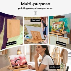 Tabletop Easel with Storage Drawer & Palette, Adjustable Portable Beech Wood …
