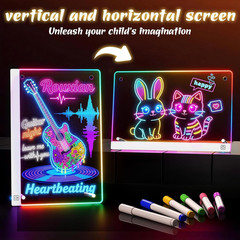 LED Drawing Board for Kids, 17 Inch Colorful Drawing Board with 7 Color and 3 Mo