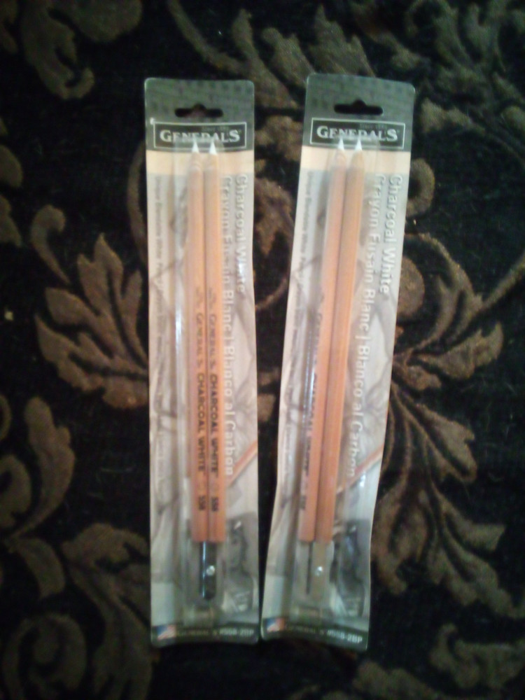 2 Packs General’s 558-2BP White Charcoal Pencils w/Sharpeners~Drawing Art NEW