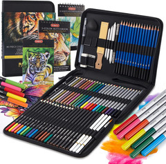 80 Drawing Set Sketching Kit, Art Supplies with 3-Color Sketchbook & Watercolor