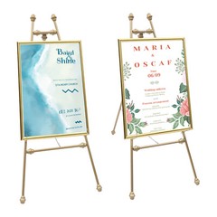 Floor Mount Golden Wedding Easel Stand Wedding Party Easel Stands Set of 2