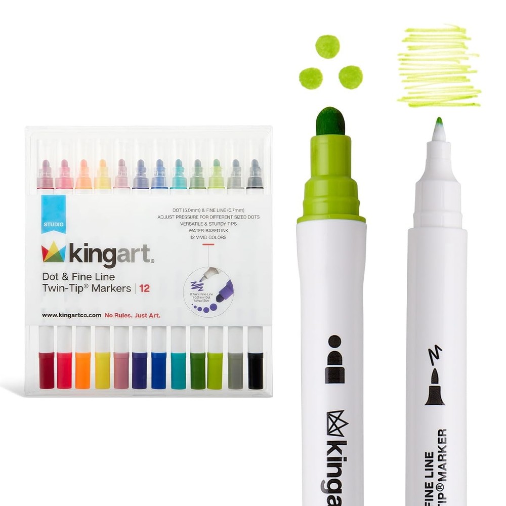 12 PCS TwinTip Dot & Fine Markers Dual Tip Art Pens WaterBased Sketch
