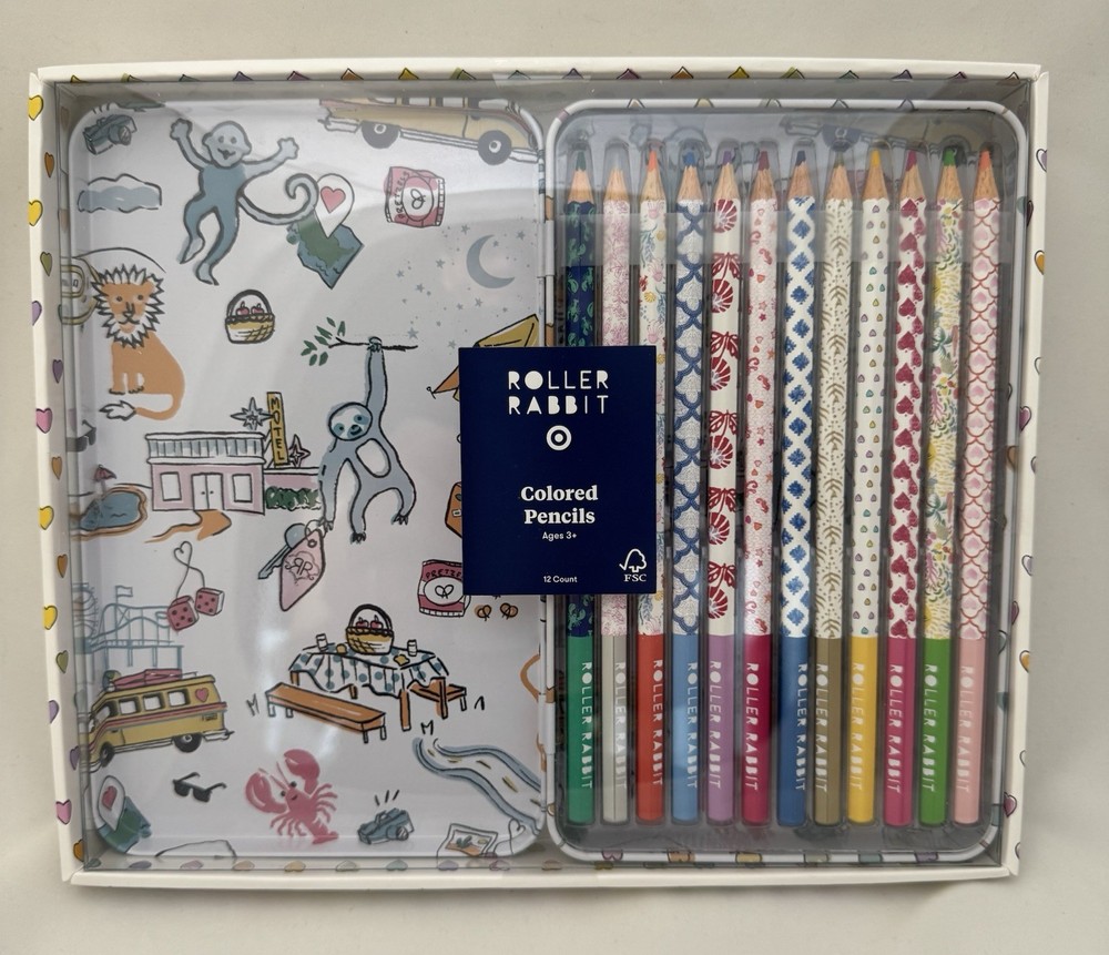 Roller Rabbit x Target Colored Pencil Set w Metal Tin Sealed New FREE SHIPPING