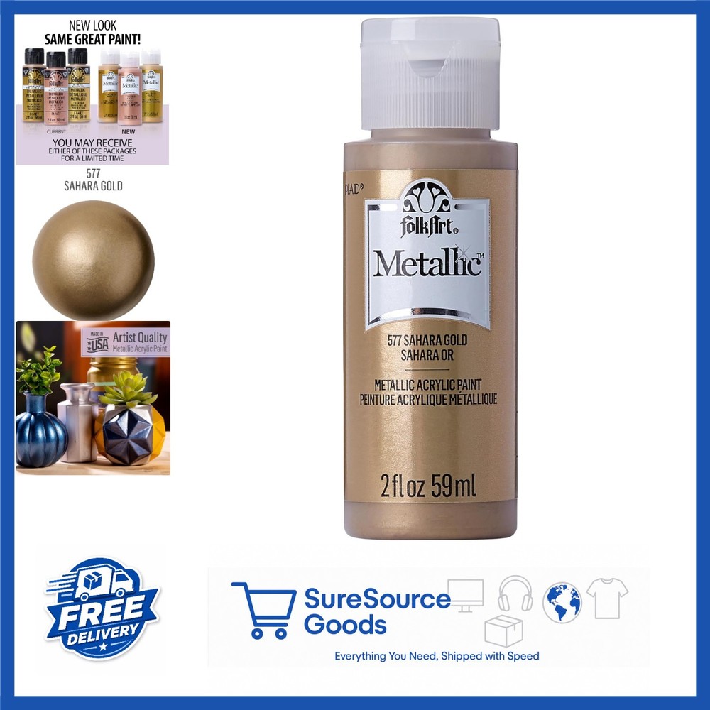 Metallic Acrylic Paint 2 oz Bottle in Sahara Gold for Indoor/Outdoor Use